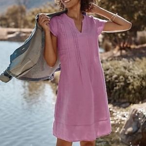 J. Jill Love Linen 100% Linen Pintuck A-Line Dress Camelia Lilac XL